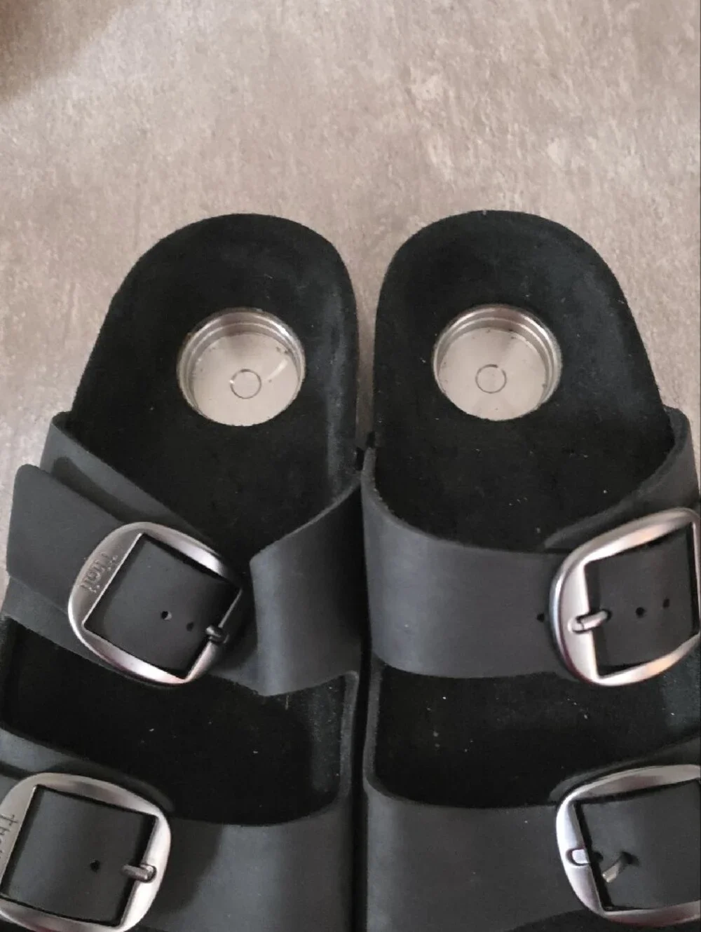 Men's/Womens Black Double-Buckle Slide Sandals with Adjustable Straps M7/8 W9/10